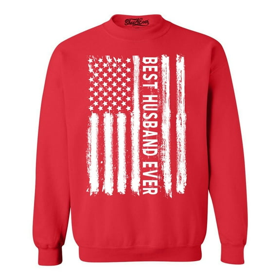 Shop4Ever Men's Best Husband Ever American Flag Patriotic Crewneck Sweatshirt Small Red