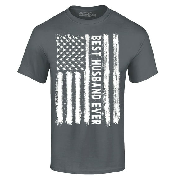 Shop4Ever Men's Best Husband Ever American Flag Patriotic Graphic T-shirt X-Large Charcoal