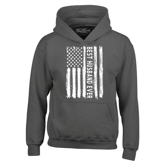 Shop4Ever Men's Best Husband Ever American Flag Patriotic Hooded Sweatshirt Hoodie XX-Large Charcoal