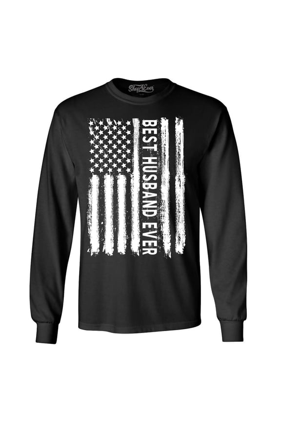 Men's Best Husband Ever American Flag Patriotic Long Sleeve Shirt Large Black