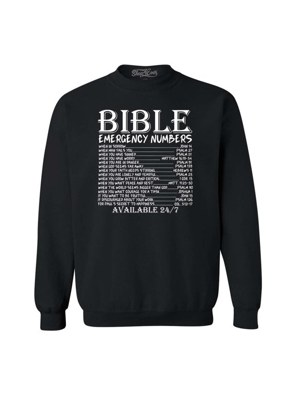Men's Bible Emergency Numbers Verses Available 24/7 Crewneck Sweatshirt Medium Black