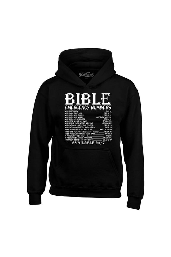 Men's Bible Emergency Numbers Verses Available 24/7 Hooded Sweatshirt Hoodie XXXX-Large Black