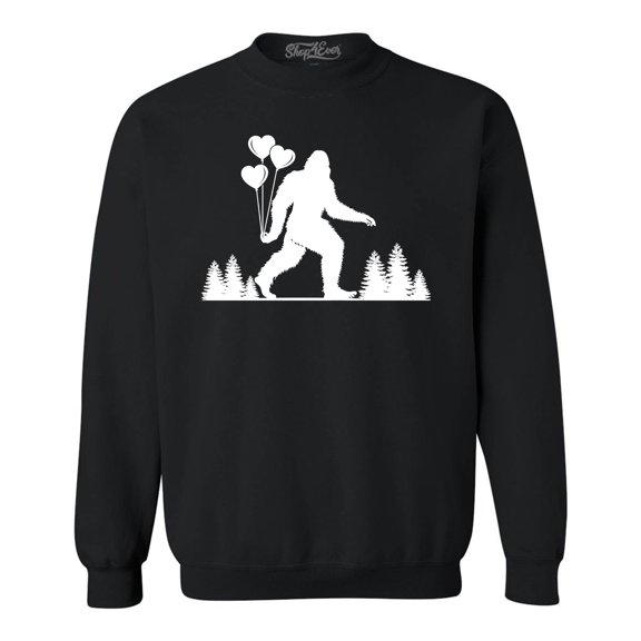 Shop4Ever Men's Big Foot with Heart Balloons Crewneck Sweatshirt XX-Large Black