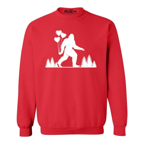 Shop4Ever Men's Big Foot with Heart Balloons Crewneck Sweatshirt XX-Large Red