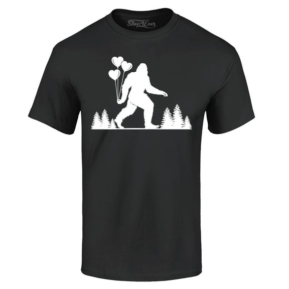 Shop4Ever Men's Big Foot with Heart Balloons Graphic T-shirt Medium Black
