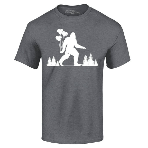 Shop4Ever Men's Big Foot with Heart Balloons Graphic T-shirt Medium Dark Heather