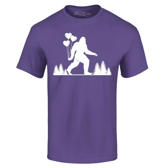 Shop4Ever Men's Big Foot with Heart Balloons Graphic T-shirt Small Purple