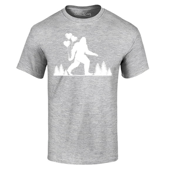 Shop4Ever Men's Big Foot with Heart Balloons Graphic T-shirt Small Sports Grey