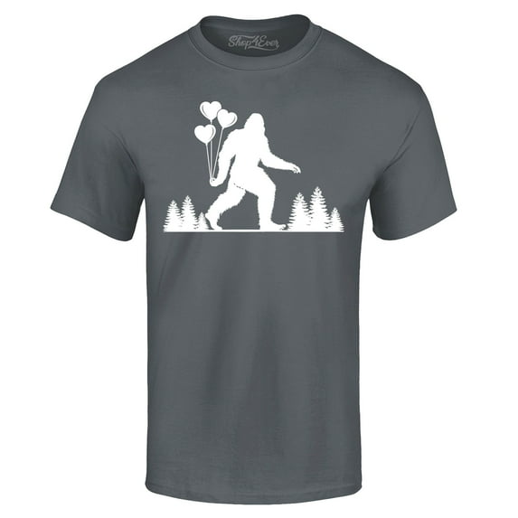 Shop4Ever Men's Big Foot with Heart Balloons Graphic T-shirt XXX-Large Charcoal