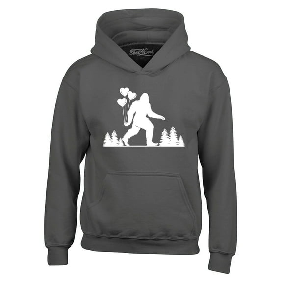 Shop4Ever Men's Big Foot with Heart Balloons Hooded Sweatshirt Hoodie Large Charcoal