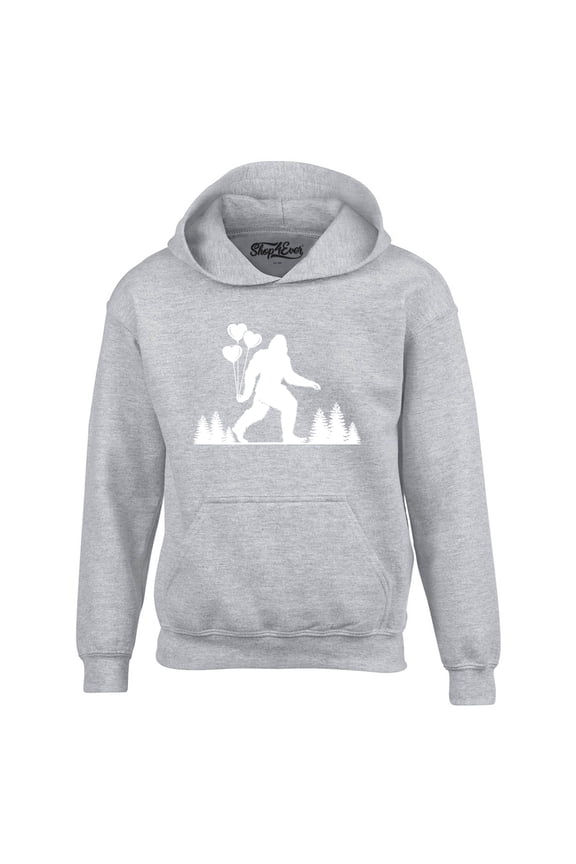 Men's Big Foot with Heart Balloons Hooded Sweatshirt Hoodie Medium Sports Grey