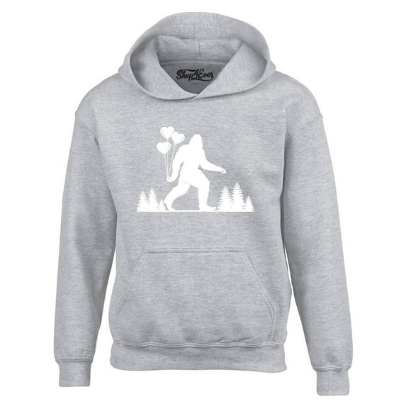 Shop4Ever Men's Big Foot with Heart Balloons Hooded Sweatshirt Hoodie X-Large Sports Grey