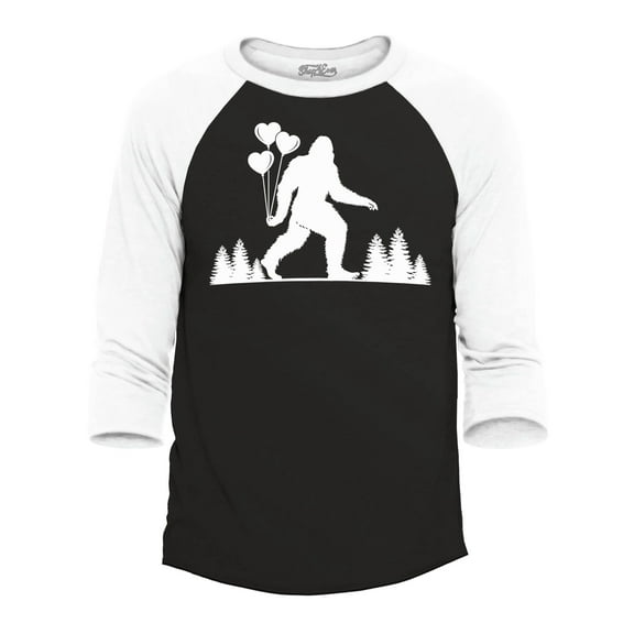 Shop4Ever Men's Big Foot with Heart Balloons Raglan Baseball Shirt Large Black/White