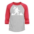 thumbnail image 1 of Shop4Ever Men's Big Foot with Heart Balloons Raglan Baseball Shirt Small Heather Grey/Red, 1 of 4