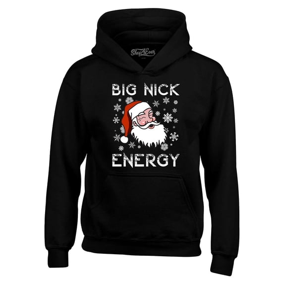 Shop4Ever Men's Big Nick Energy Funny Christmas Santa Claus Hooded Sweatshirt Hoodie Medium Black