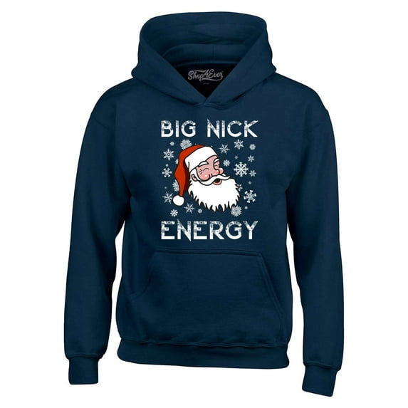 Shop4Ever Men's Big Nick Energy Funny Christmas Santa Claus Hooded Sweatshirt Hoodie X-Large Navy