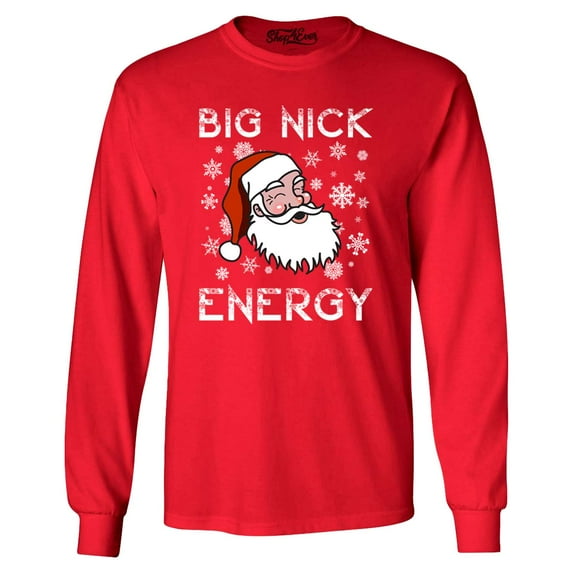 Shop4Ever Men's Big Nick Energy Funny Christmas Santa Claus Long Sleeve Shirt Small Red