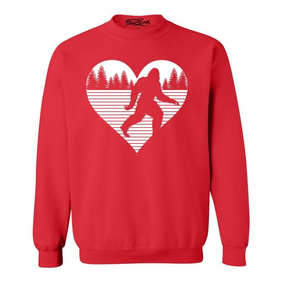 Shop4Ever Men's Bigfoot Heart Love Sasquatch Valentine Crewneck Sweatshirt Large Red