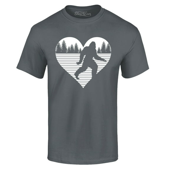 Shop4Ever Men's Bigfoot Heart Love Sasquatch Valentine Graphic T-shirt Large Charcoal