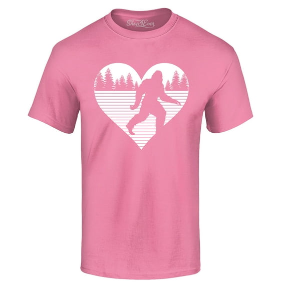 Shop4Ever Men's Bigfoot Heart Love Sasquatch Valentine Graphic T-shirt Medium Azalea Pink