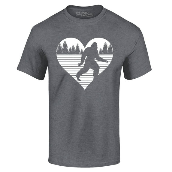 Shop4Ever Men's Bigfoot Heart Love Sasquatch Valentine Graphic T-shirt Small Dark Heather