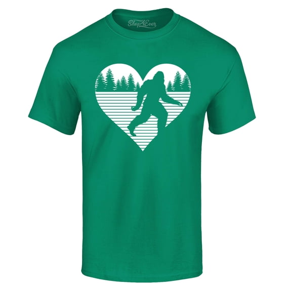 Shop4Ever Men's Bigfoot Heart Love Sasquatch Valentine Graphic T-shirt Small Kelly