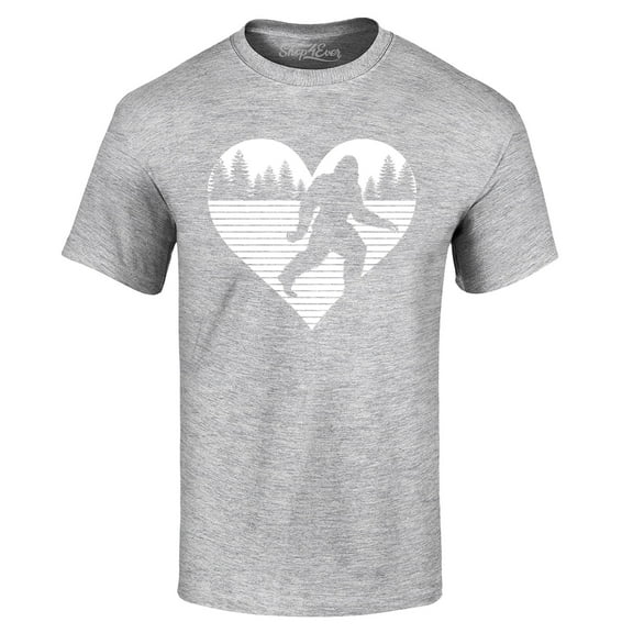 Shop4Ever Men's Bigfoot Heart Love Sasquatch Valentine Graphic T-shirt Small Sports Grey
