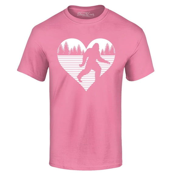Shop4Ever Men's Bigfoot Heart Love Sasquatch Valentine Graphic T-shirt X-Large Azalea Pink
