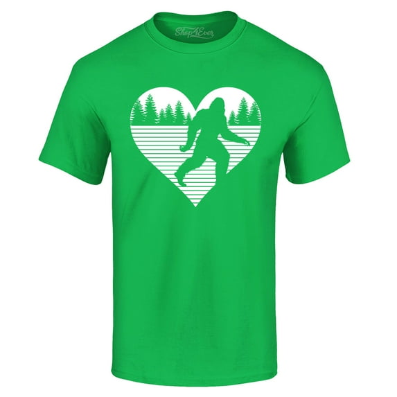 Shop4Ever Men's Bigfoot Heart Love Sasquatch Valentine Graphic T-shirt X-Large Irish Green