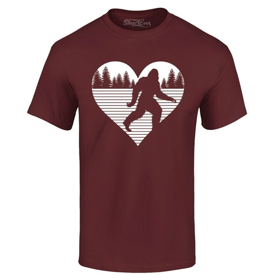 Shop4Ever Men's Bigfoot Heart Love Sasquatch Valentine Graphic T-shirt XXX-Large Maroon