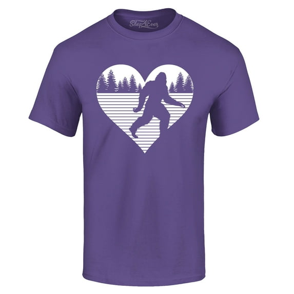 Shop4Ever Men's Bigfoot Heart Love Sasquatch Valentine Graphic T-shirt XXX-Large Purple