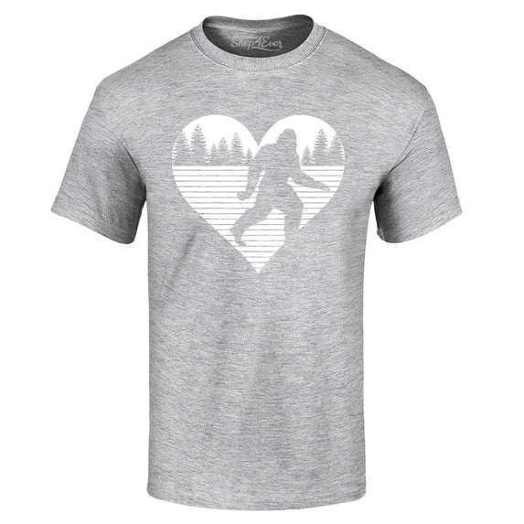 Shop4Ever Men's Bigfoot Heart Love Sasquatch Valentine Graphic T-shirt XXX-Large Sports Grey