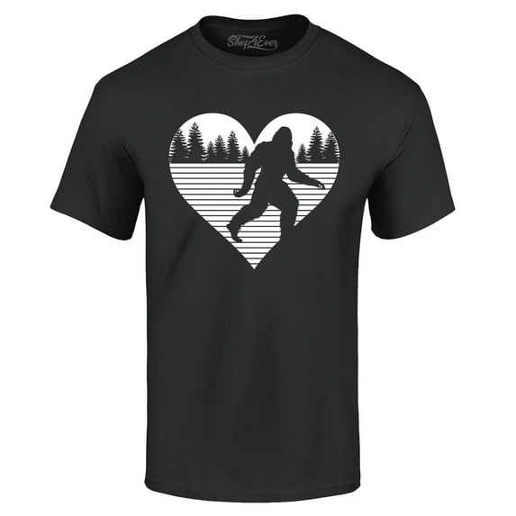 Shop4Ever Men's Bigfoot Heart Love Sasquatch Valentine Graphic T-shirt XXXX-Large Black