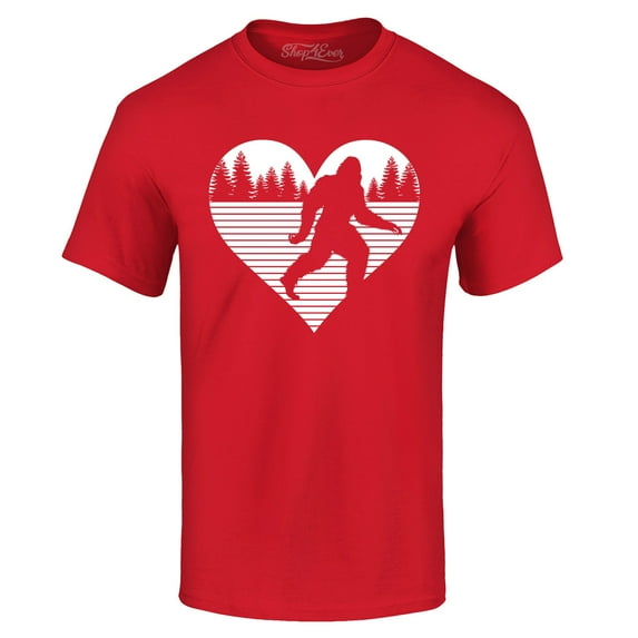 Shop4Ever Men's Bigfoot Heart Love Sasquatch Valentine Graphic T-shirt XXXX-Large Red