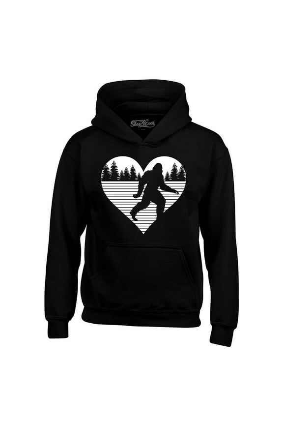 Men's Bigfoot Heart Love Sasquatch Valentine Hooded Sweatshirt Hoodie XX-Large Black