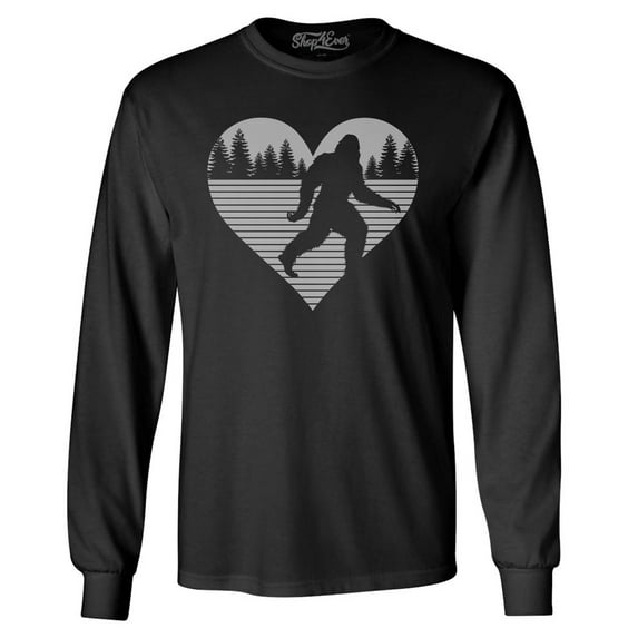 Shop4Ever Men's Bigfoot Heart Love Sasquatch Valentine Long Sleeve Shirt Medium Black
