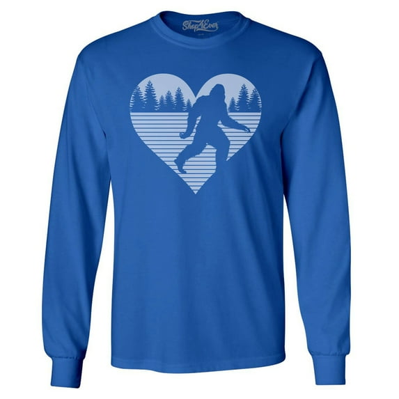 Shop4Ever Men's Bigfoot Heart Love Sasquatch Valentine Long Sleeve Shirt XX-Large Royal Blue
