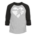 thumbnail image 1 of Shop4Ever Men's Bigfoot Heart Love Sasquatch Valentine Raglan Baseball Shirt X-Large Heather Grey/Black, 1 of 4