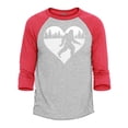 thumbnail image 1 of Shop4Ever Men's Bigfoot Heart Love Sasquatch Valentine Raglan Baseball Shirt X-Large Heather Grey/Red, 1 of 4