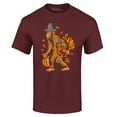 thumbnail image 1 of Shop4Ever Men's Bigfoot Pilgrim Turkey Pumpkin Thanksgiving Sasquatch Graphic T-shirt Medium Maroon, 1 of 5