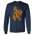 thumbnail image 1 of Shop4Ever Men's Bigfoot Pilgrim Turkey Pumpkin Thanksgiving Sasquatch Long Sleeve Shirt Small Navy, 1 of 5