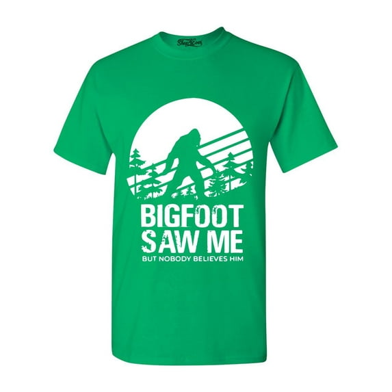 Shop4Ever Men's Bigfoot Saw Me But Nobody Believes Him Graphic T-shirt Large Irish Green