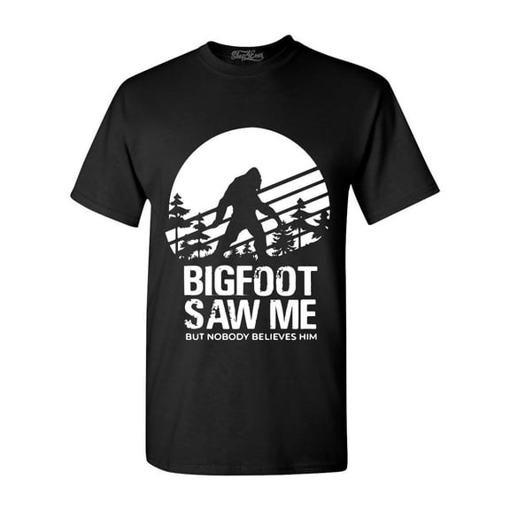 Shop4Ever Men's Bigfoot Saw Me But Nobody Believes Him Graphic T-shirt X-Large Black