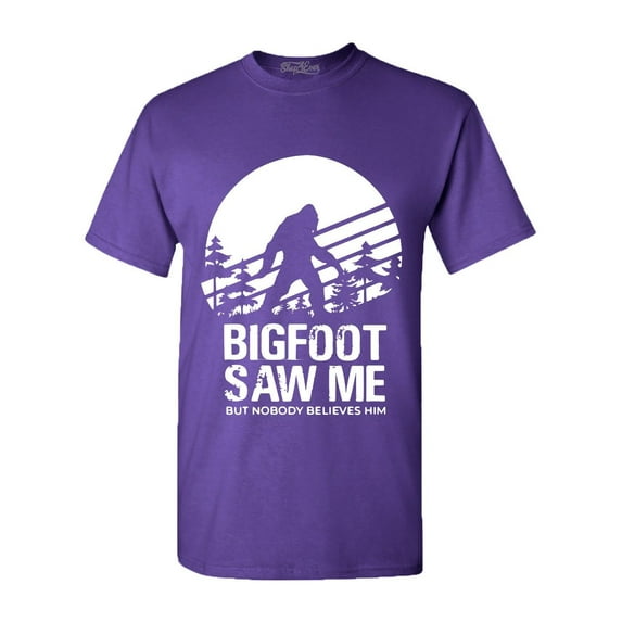 Shop4Ever Men's Bigfoot Saw Me But Nobody Believes Him Graphic T-shirt X-Large Purple
