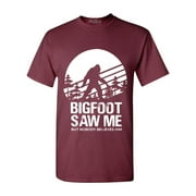 Shop4Ever Men's Bigfoot Saw Me But Nobody Believes Him Graphic T-shirt XXX-Large Maroon