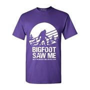 Shop4Ever Men's Bigfoot Saw Me But Nobody Believes Him Graphic T-shirt XXXX-Large Purple