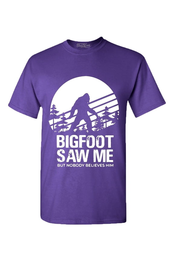 Men's Bigfoot Saw Me But Nobody Believes Him Graphic T-shirt XXXX-Large Purple