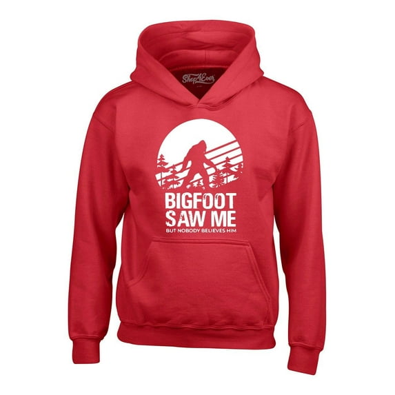 Shop4Ever Men's Bigfoot Saw Me But Nobody Believes Him Hooded Sweatshirt Hoodie Large Red