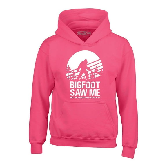Shop4Ever Men's Bigfoot Saw Me But Nobody Believes Him Hooded Sweatshirt Hoodie X-Large Heliconia Pink