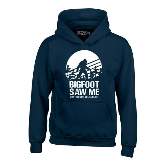 Shop4Ever Men's Bigfoot Saw Me But Nobody Believes Him Hooded Sweatshirt Hoodie X-Large Navy